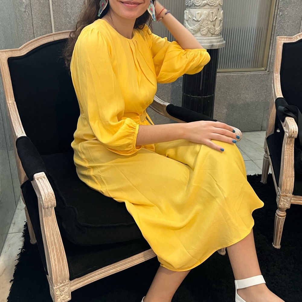 Farm Rio Yellow circle cut out dress